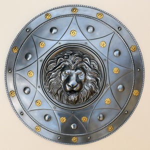 Lion Face Shield: 24" Steel Warrior Costume, LARP Cosplay