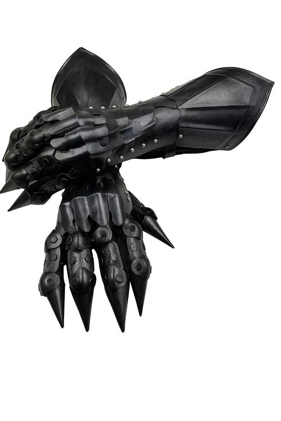Medieval Nazgul Black Etched Steel Gauntlets: Hand Armor Gloves