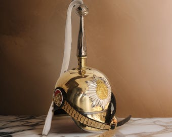 German Victorian Helmet: Prussian Imperial Brass Helmet with Plume