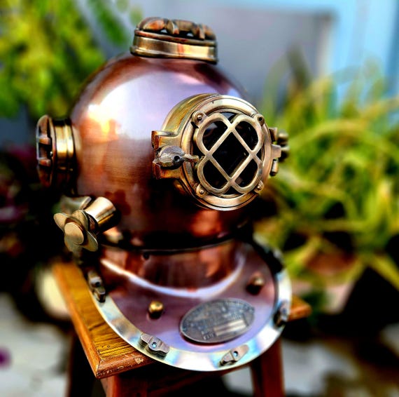 18" Brass Diving Helmet Replica - Vintage US Navy Mark V Deep Sea Diver Decor, Solid Steel - View #4