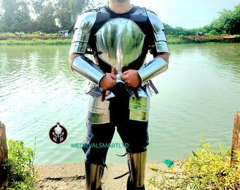 Middeleeuwse ridder bodypantserset | Handgemaakt pak van gepolijst staal | LARP-, re-enactment- en cosplaykostuum.