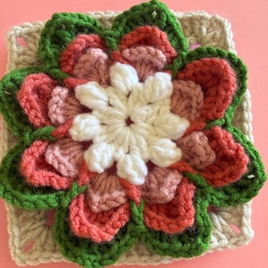 Water Lily Granny Square Crochet Pattern – 3D Floral Square PDF – Instant Download – Crochet Flower Applique – Beginner Friendly Pattern