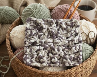 Textured Grandma Square Häkelanleitung: Decke, Kissen (PDF)