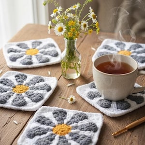 Patrón de ganchillo cuadrado Daisy en PDF / Tutorial DIY para principiantes: manta y almohada con estampado floral retro