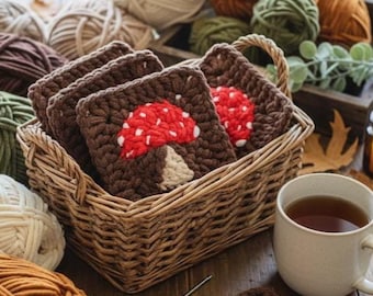 Patrón de crochet con motivo cuadrado de la abuela de hongos / PDF Diseño Cottagecore