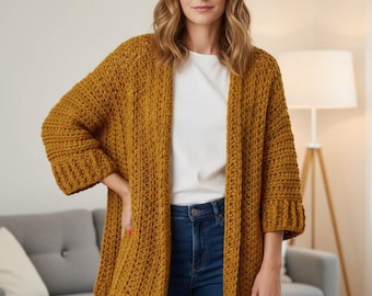Cardigan super volumineux au crochet • Pull confortable surdimensionné, adapté aux débutants