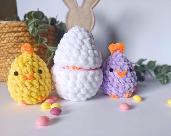 かぎ針編みのひよこ卵ぬいぐるみイースターあみぐるみパターンPDFDIY