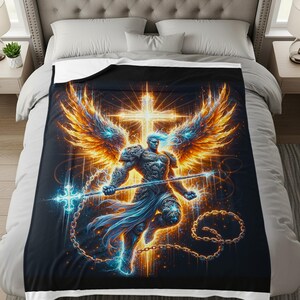 Archangel Michael Throw Blanket, Fiery Angel Design, Christian Home Decor, Unique Spiritual Gift, Cozy Bedding, Heavenly Warrior Blanket