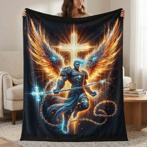 Angelic Warrior Throw Blanket, Renaissance Art Blanket, Mystical Home Decor Throw, Fantasy Art Blanket, Celestial Warrior Blanket,