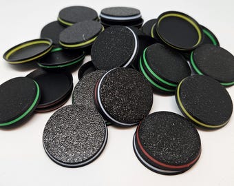 32 mm ronde basis voor miniaturen - met kleurring, vaardigheids-/positie-indicatie voor tafelspellen - wargames - knutsel- en knutselspellen - fantasievoetbal