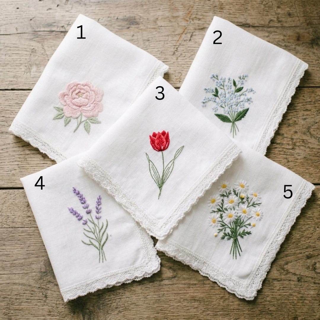 Custom Embroidered Hanky, Personalized Wedding Handkerchief, Floral ...