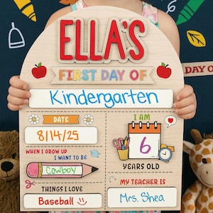 Personalized First Day School Sign, Back to School Sign, Kindergarten 1st Day of School Sign, First Day School Wooden School Board