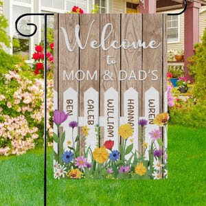 Personalized Grandmother Garden-Flags with Favorite Children Name,Gift Mothers’ Day Outside Yard Decoration, Welcome to Mom And Dad Garden