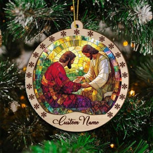 Personalisierte Jesus und Mary Suncatcher Ornament Acryl Holz Verzierung, Fenster hängend, Auto Dekoration, Weihnachtsbaum Decor Weihnachtsgeschenk S51