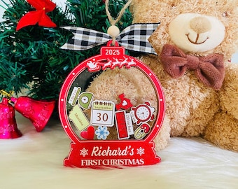 Personalized Baby&#39;s First Christmas Ornament, Baby 1st Christmas Ornament, New Baby Shaker, Custom Newborn Gift, 4D Babies Shaker Ornament