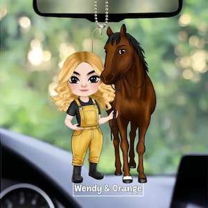 Personalized A Girl With Her Lovely Horse Acrylic Ornament, Gift for Him, Gift for Her, Valentine&#39;s Day Anniversary, Car Hanging Keychain
