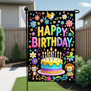 Happy Birthday Garden Flag, Birthday Party Flag, Birthday Yard Flag, Birthday Sign, Birthday Celebration Flag, Birthday Decor, 12&#39;&#39; x 18&#39;&#39;