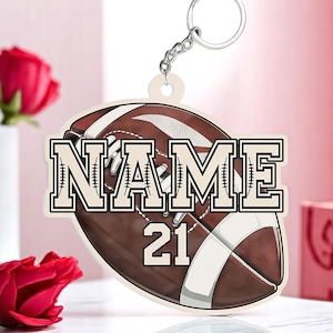 Personalized Name & Number Football Ball Keychain, Mini American Football Backpack Tag with Custom Name + Number, Football Player Gift A7