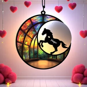 Personalisierte Pferdeverlust Geschenk, Pferd Acryl Suncatcher, Pferdemonument Suncatcher Ornament, individuelles Pferdenamen Zeichen, Pferdegedenkgeschenk S39