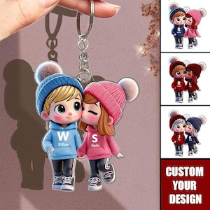Llavero acrílico personalizado con diseño de pareja caminando, regalo para él, regalo para ella, aniversario de San Valentín, llavero de pareja A12