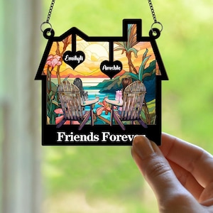 Personalized Bestie Sister Friendship Window Hanging Suncatcher Custom Name Text Funny Friends Suncatchers Window Ornament Gift for Women V5