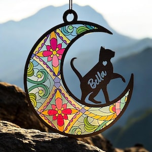 Personalized with Name and Breed Cat Memorial Suncatcher Ornaments, Loss of Pet Sympathy Gift for Cat Lovers, Acrylic Ornament