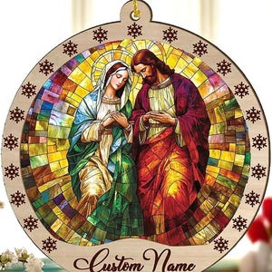 Personalized Jesus and Mary Suncatcher Ornament Acrylic Wood Ornament,Window Hanging, Car Decoration,Christmas Tree Decor Christmas Gift S52
