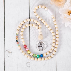 Personalized BohoLanyard for Teachers,Lanyard with name,Badge Holder,Teacher Gift,Personalized Gifts,Wooden Bead Lanyard,Gift For Her