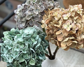 Vintage Artificial Hydrangea Stem – Realistic Faux Flower, Autumn Decor