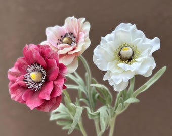 Faux Anemone Flower Stem: Realistic Silk Wedding Bouquet Floral