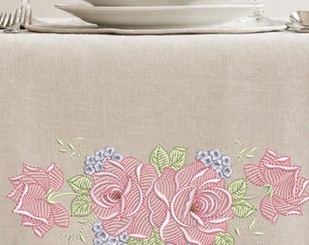 Maskinbroderidesign med rosa rosor, vintage blommig romantisk stil (digital nedladdning)