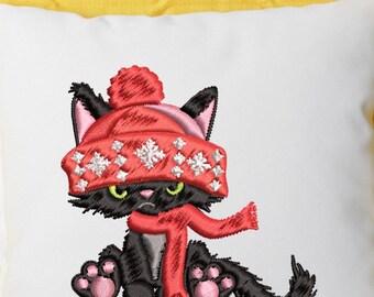 Broderidesign med julkatt/ Maskinbroderi/ Mjauande jul/ God jul/ Katekeser/ Tre storlekar