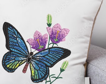 Fjärilsbroderidesign/ Minifjärilsdesign/ Fjärilssiluett/ Maskinbroderidesign/ Fjäril med blommor