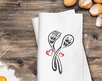 Broderimönster gaffel och sked kökshandduk minimalistiska trendiga broderimaskinfiler, 3 storlekar, stickdatei