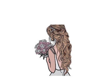 Motif de broderie fille avec des fleurs (téléchargement numérique)