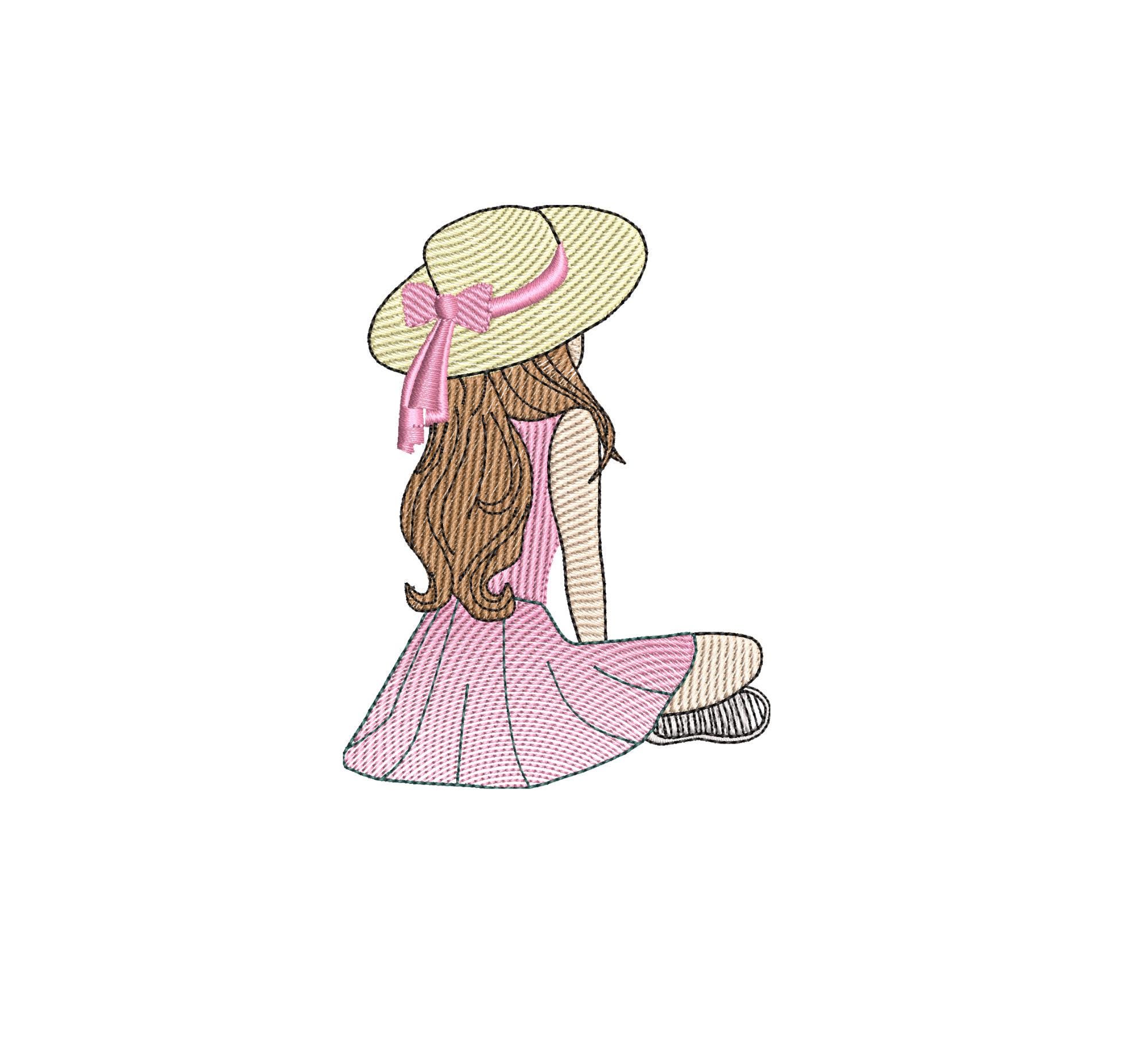 Girl with Hat Embroidery Design: Machine Embroidery Pattern (Digital Download)