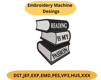 Stack of Books Machine Embroidery Design – Book Lover Gift PES DST Instant Download