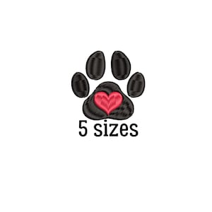 Dog Paw Print with Heart Inside It Embroidery Design 5 sizes Instant Download