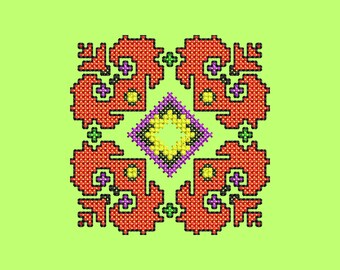 Bulgarian Embroidery Set: Traditional Folk Cross Stitch Shirt Design (Monochrome)