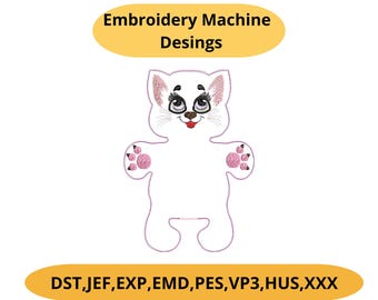 Cat Embroidery Design – Cute Feline Machine Embroidery PES DST Instant Download Cat Lover Gift