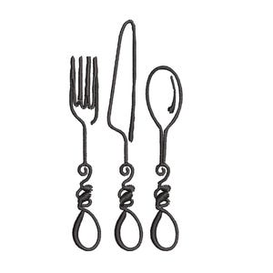 Embroidery designs fork and spoon kitchen towel minimal trendy embroidery machine files,3 sizes, stickdatei