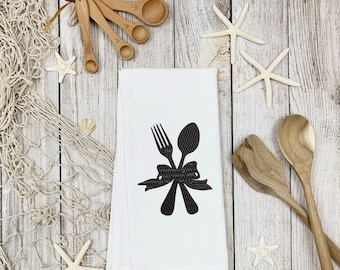 Embroidery designs fork and spoon kitchen towel minimal trendy embroidery machine files,3 sizes, stickdatei