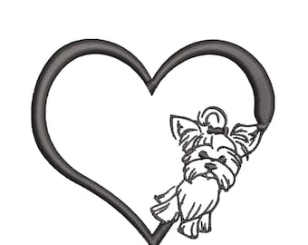 Yorkie Heart Embroidery Design, Dog Love (Digital Download)