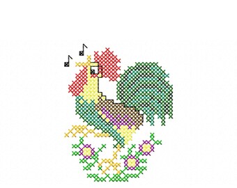 Colorful Rooster Machine Embroidery Design, Animals Embroidery Designs, Rooster Embroidery  Design