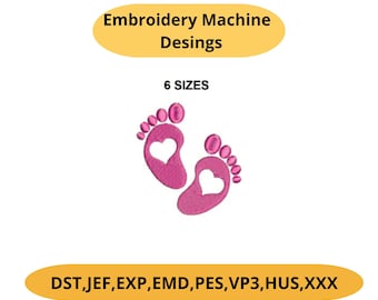 Baby Feet Hearts Machine Embroidery Design – 6 Sizes PES DST Instant Download New Baby Gift