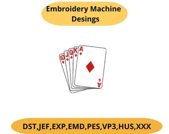 Royal Flush Hearts Machine Embroidery Design – Poker Card PES DST Instant Download