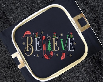 Disegno per ricamo a macchina "Believe Christmas", scritta festiva (file digitale)