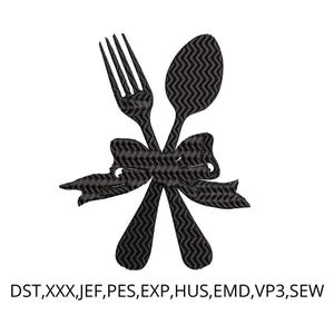 Embroidery designs fork and spoon kitchen towel minimal trendy embroidery machine files,3 sizes, stickdatei