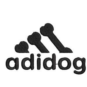 Diseño de bordado Adidog, logotipo divertido y moderno. Bordado Adidog en 5 tamaños. Diseño de bordado con apliques. Diseño de bordado a máquina. Logotipo divertido y moderno.