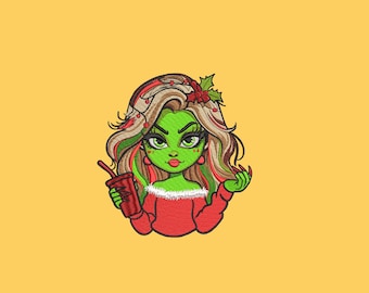 Grinch Girl Embroidery Design: Festive Holiday Machine Stitch File (Digital Download)